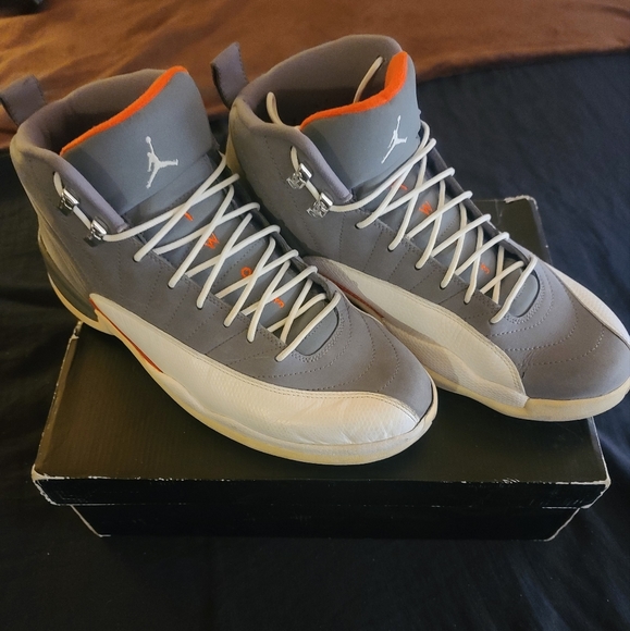Jordan Retro 12 "Cool Grey" | Shoes | Grey/White/Orange | Size: 11.5 | Sneakers - Picture 3 of 12